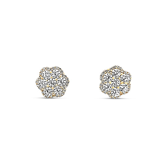 Sterling silver diamond pave floral earring