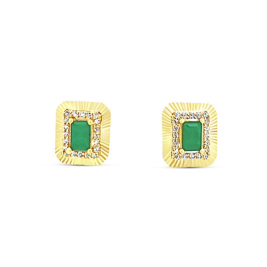 Sterling silver green rectangular shaped earring with gold border