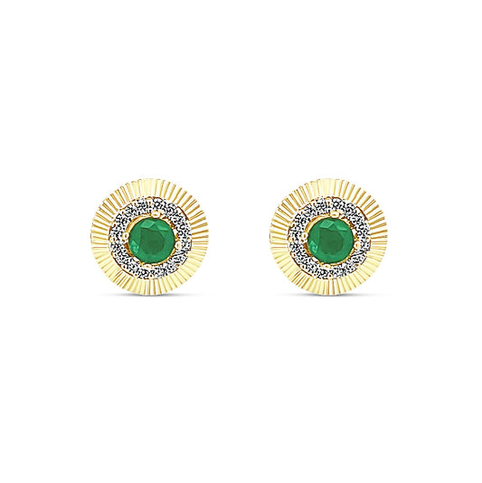 Sterling silver emerald round shaped earring with gold border