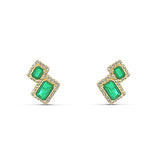 Sterling silver double emerald stud earrings