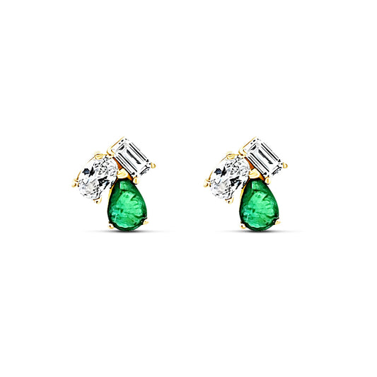 Sterling silver three stone stud earring with green