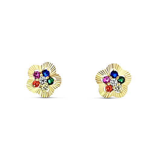 Sterling silver multi color floral stud earrings