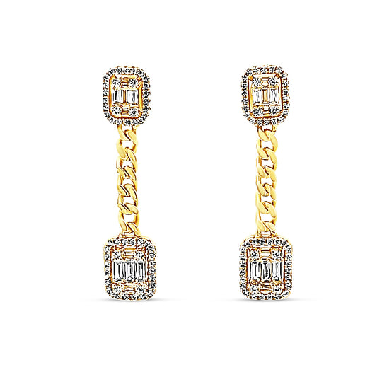 Sterling silver dangaling emerald cut chain earrings