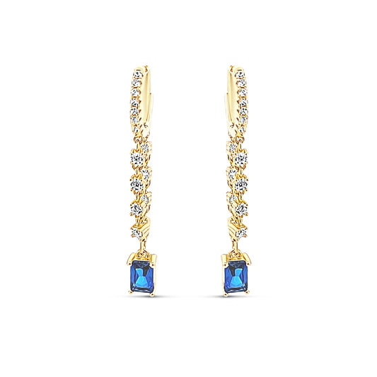 Sterling silver loop diamond chain earring with hanging sapphire