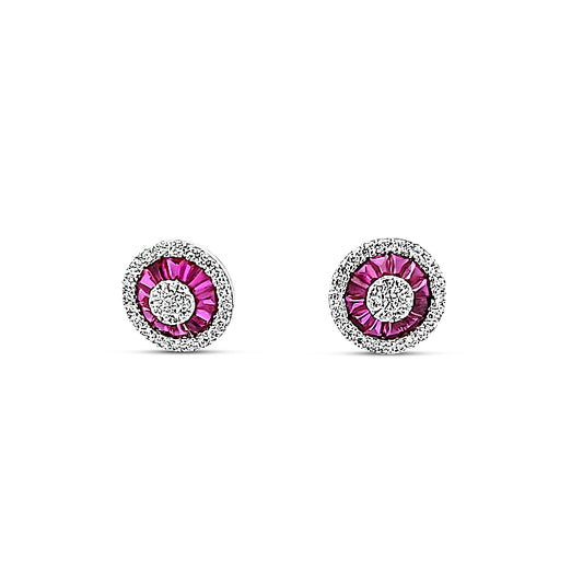 Sterling silver ruby baguette stud earring