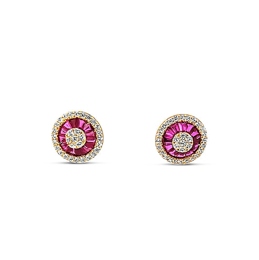 Sterling silver ruby baguette stud earring