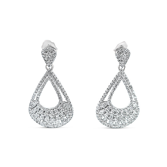 Sterling silver multiple row open teardrop shape earring