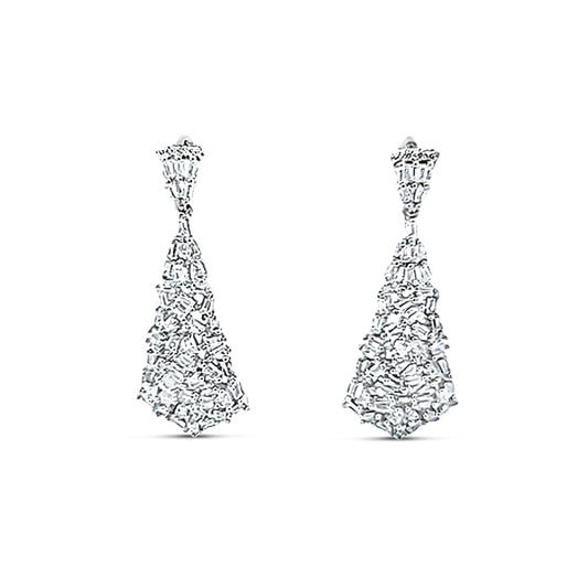 Sterling silver elegant hanging floating baguette diamond earring