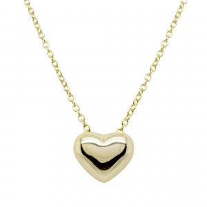 Shiny gold puff heart necklace medium size