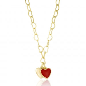 Kids heart chain necklace with double heart charms