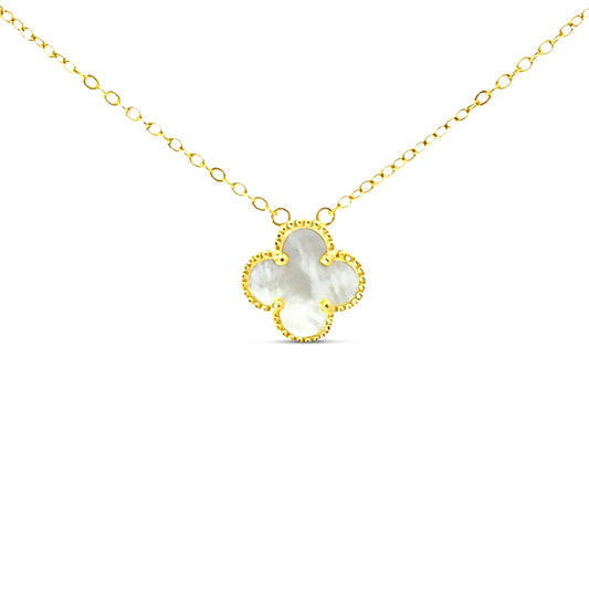 Sterling silver white mother of pearl clover necklace on gold plated chain