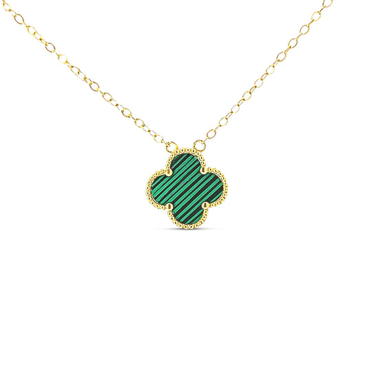 Sterling silver green onyx clover necklace on gold plated chain