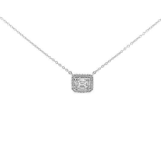 Sterling silver emerald cut illusion solitaire necklace