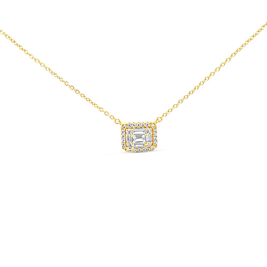 Sterling silver emerald cut illusion solitaire necklace