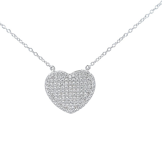 Serling silver large pave heart solitaire necklace