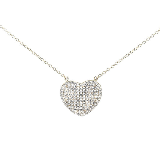 Serling silver large pave heart solitaire necklace