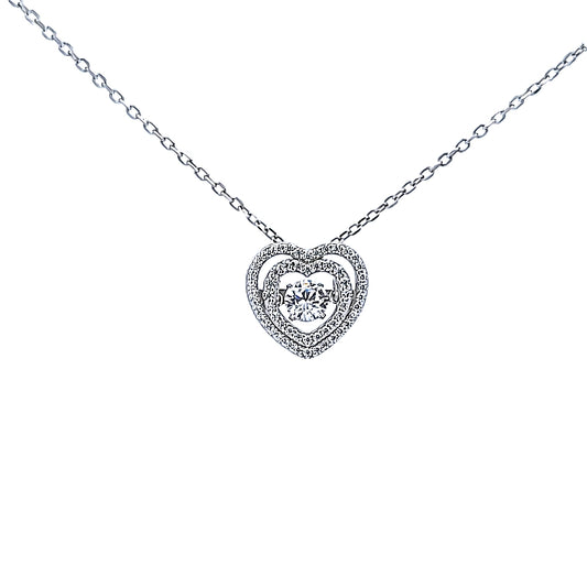 Sterling silver dancing diamond heart shape solitaire necklace