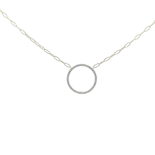 Sterling silver open circle necklace on paper clip chain