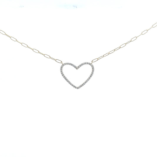 Sterling silver open heart shape pendant on paper clip chain