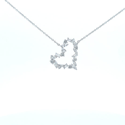 Sterling silver open sideways heart with fancy shape cz diamonds