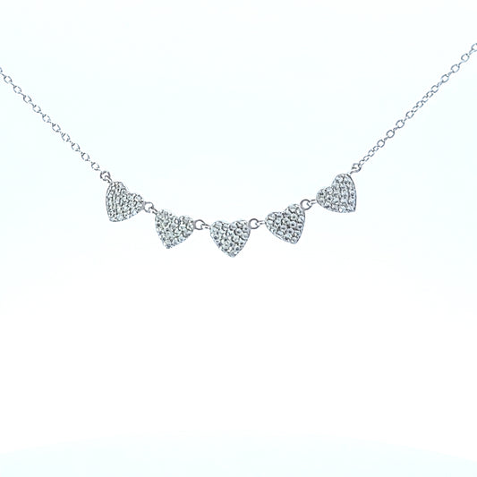 Sterling silver pave heart shape bar necklace