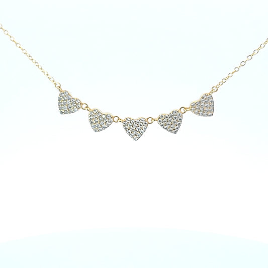 Sterling silver pave heart shape bar necklace