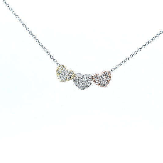 Sterling silver triple pave heart charms on chain