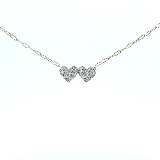 Sterling silver double heart on paper clip chain