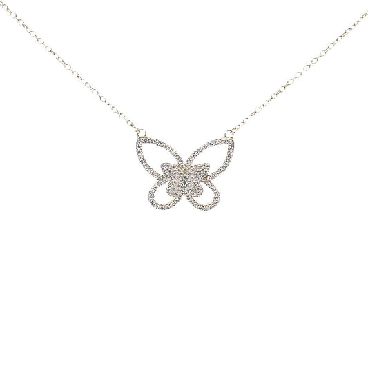 Sterling silver butterfly pendant with cz diamond border