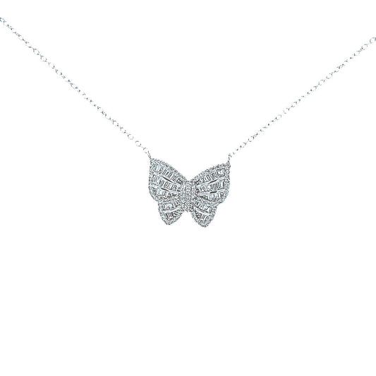 Sterling silver butterfly pendant with cz baguette