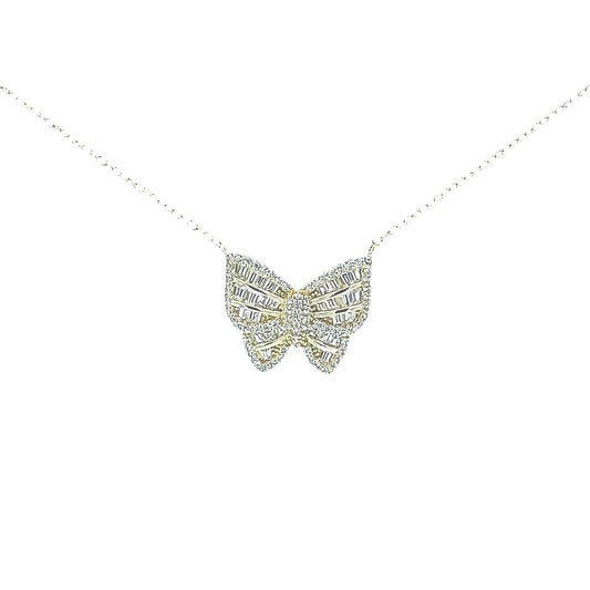 Sterling silver butterfly pendant with cz baguette