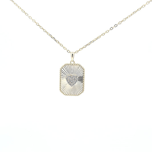 Sterling silver dog tag shaped necklace with pave heart