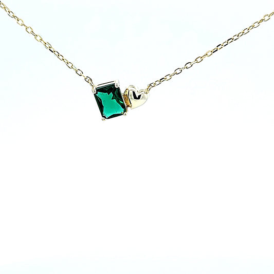 Sterling silver duo gold heart with green emerald necklace