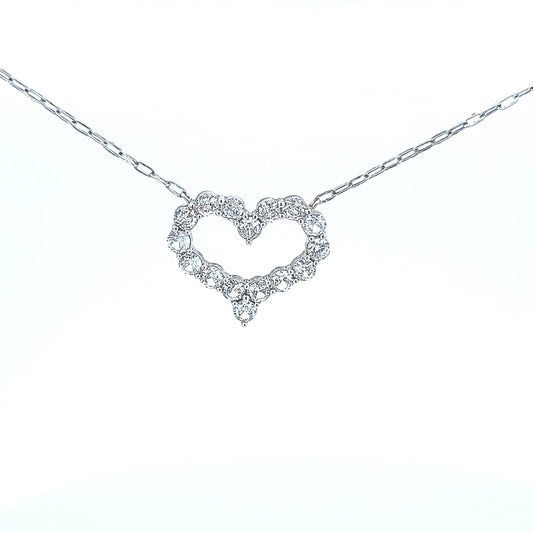 Sterling silver cz diamond open heart necklace on paperclip chain