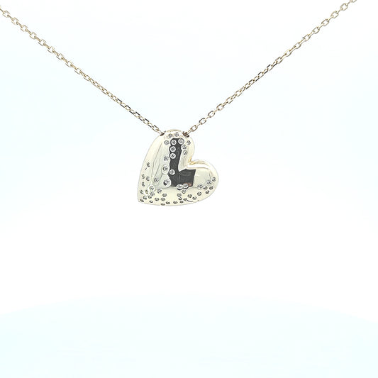 Sterling silver puffed gold heart pendant with scattered diamond