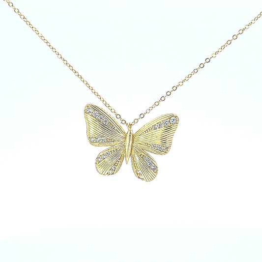 Sterling silver matte gold butterfly pendant with cz diamond