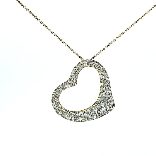 Sterling silver sideways open pave heart pendant