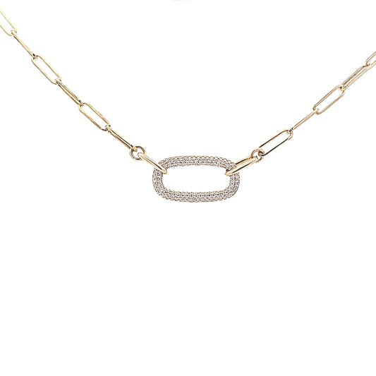 Sterling silver thick necklace chain necklace with pave square charm in center