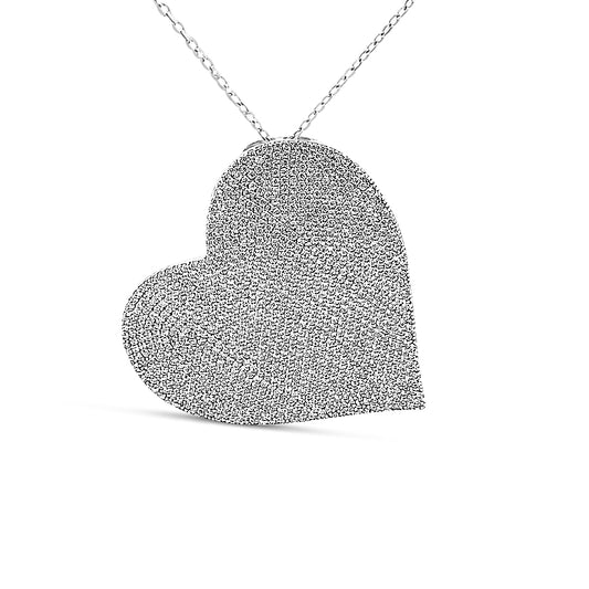 Sterling silver large flat pave heart pendant