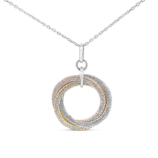 Sterling silver triple pave circle rings intertwined pendant