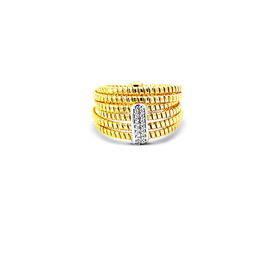 Italian vermeil multi gold coiled rows with cz diamond ring