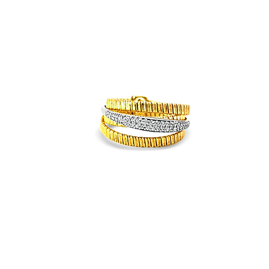 Italian vermeil gold coiled triple row ring with cz diamond in center