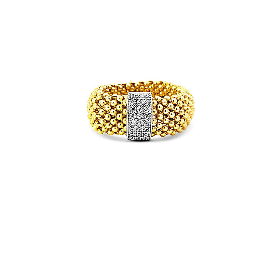 Italian vermeil mesh band with cz diamond ring in center