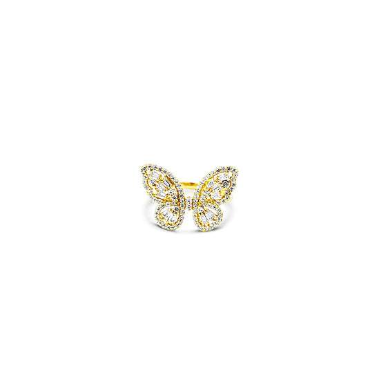 Sterling silver butterfly shaped ring with scattered cz baguette