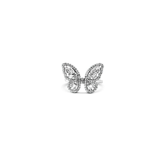 Sterling silver butterfly shaped ring with scattered cz baguette