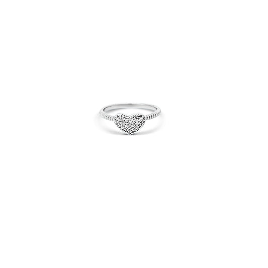 Sterling silver small pave heart ring