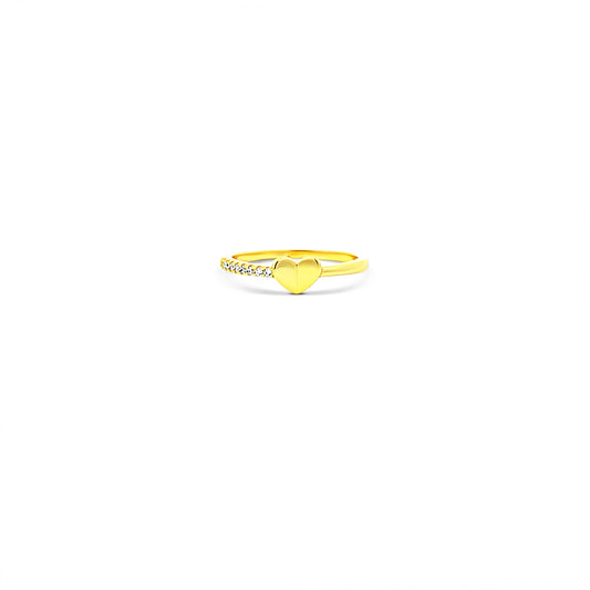 Sterling silver half gold half cz ring with gold heart in center