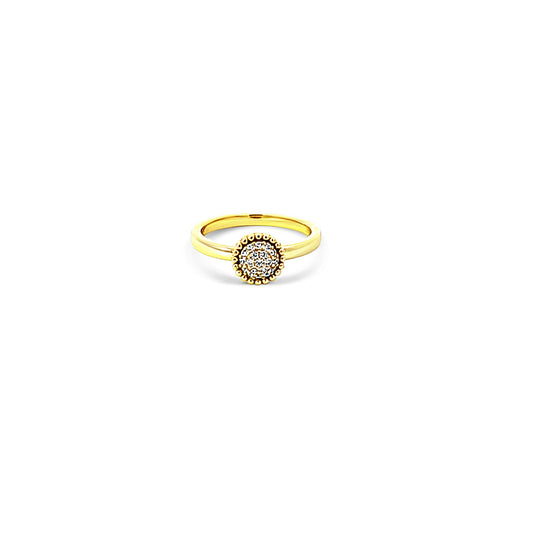 Sterling silver pave cz diamond circle ring with gold beading