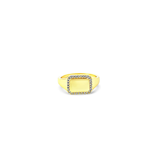 Sterling silver chunky square gold ring with cz diamond on rim