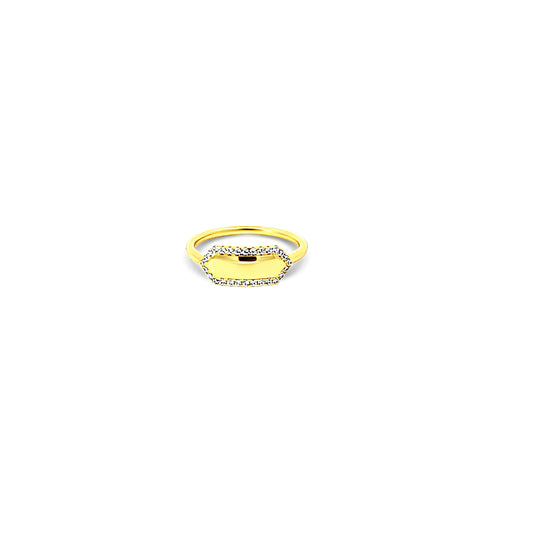 Sterling silver rectangular gold ring with cz diamond on rim